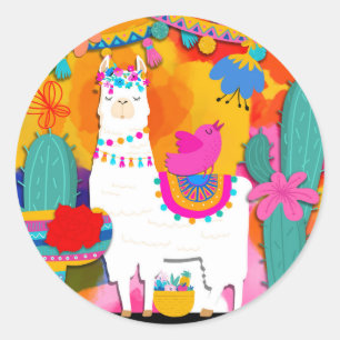 Sticker Rond Fête Lama Cinq Mai Anniversaire Cadeau de Fête