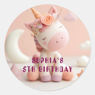Sticker Rond Fête Licorne Rêve Rose