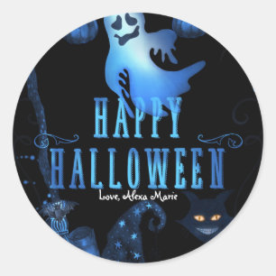 Sticker Rond Fête magique d'Halloween Chats noirs Faveur de lum