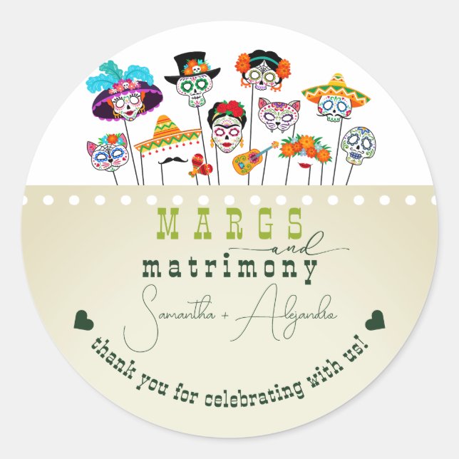 Sticker Rond Fête Margs & Matrimony : Réception de mariage pour (Devant)
