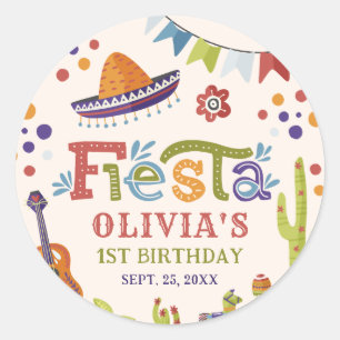 Sticker Rond Fête mexicaine colorée Premier anniversaire