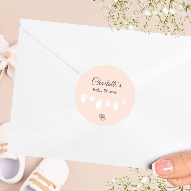Sticker Rond Fête minimale bébé fille pêche clair (Light Peach Minimalist Baby Girl Shower Classic Round Sticker ©Susanne Sachers - Sunny Mind 🌞)
