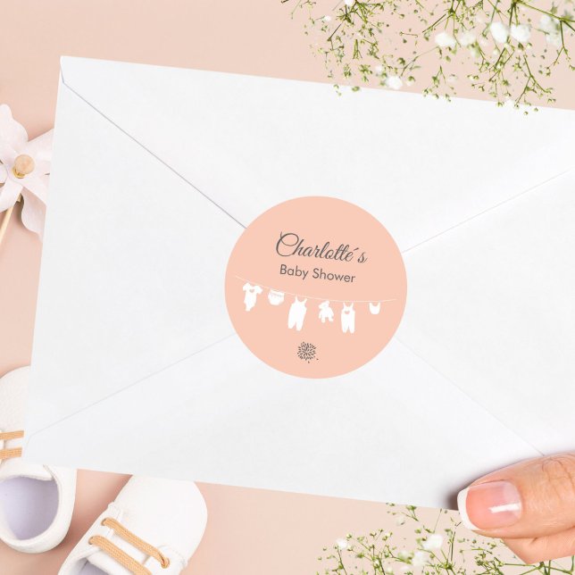 Sticker Rond Fête minimale rose pour bébé fille (Blush Pink Minimalist Baby Girl Shower Classic Round Sticker ©Susanne Sachers - Sunny Mind 🌞)