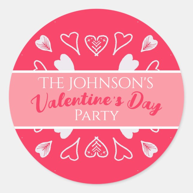 Sticker Rond Fête moderne de la Saint-Valentin rose (Devant)