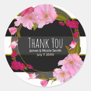 Sticker Rond Fête Moderne Florale Chic Glamour Noir Blanc et Or