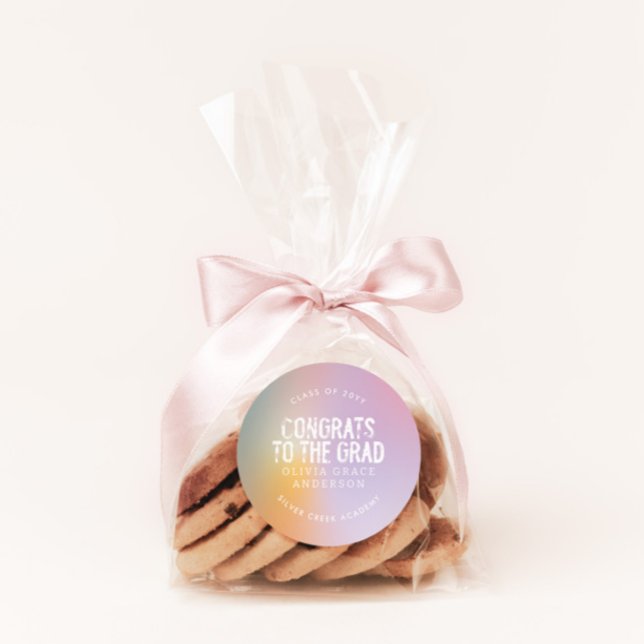 Sticker Rond Fête moderne pastel arc-en-ciel rose photo graduat (Créateur téléchargé)