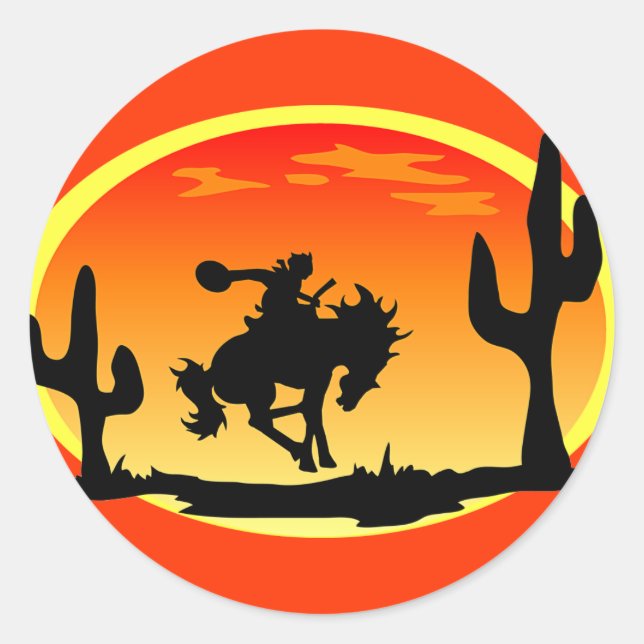 Sticker Rond Fête Nationale du Cowboy Bronco Silhouette (Devant)