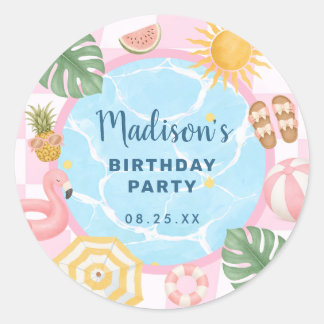 Sticker Rond Fête Piscine Fille Anniversaire Été