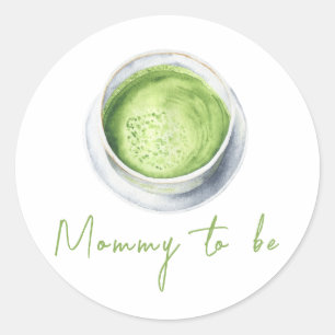 Sticker Rond Fête prénatale au matcha à l'aquarelle - Maman à v