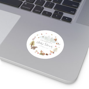 Sticker Rond Fête Prénatale Bébé Animaux de la Forêt d'Automne