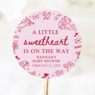 Sticker Rond Fête Prénatale Bébé Doux Petit Cœur Dessiné à la M
