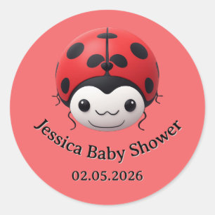 Sticker Rond Fête prénatale de bébé avec une joyeuse ladybug de
