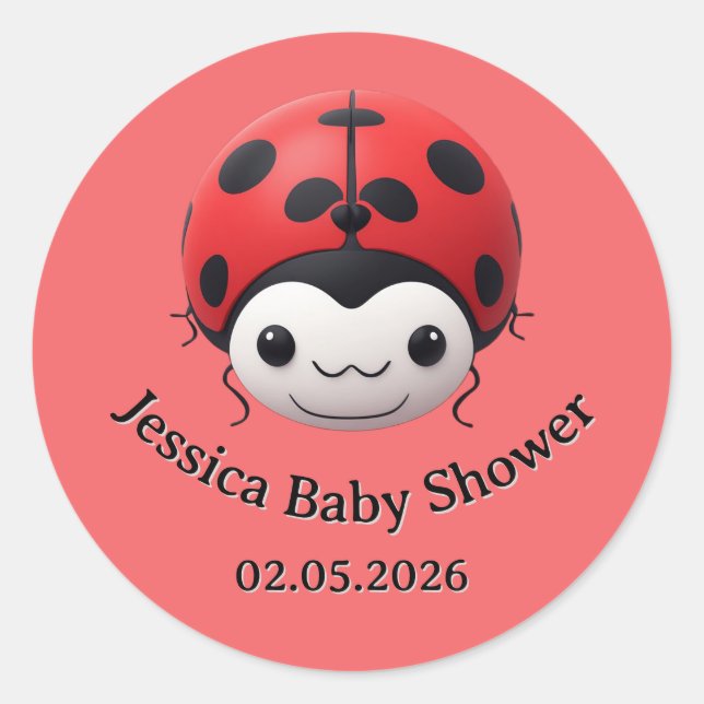 Sticker Rond Fête prénatale de bébé avec une joyeuse ladybug de (Devant)