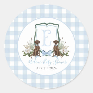 Sticker Rond Fête Prénatale de Bébé Garçon Sudiste Chic Chien