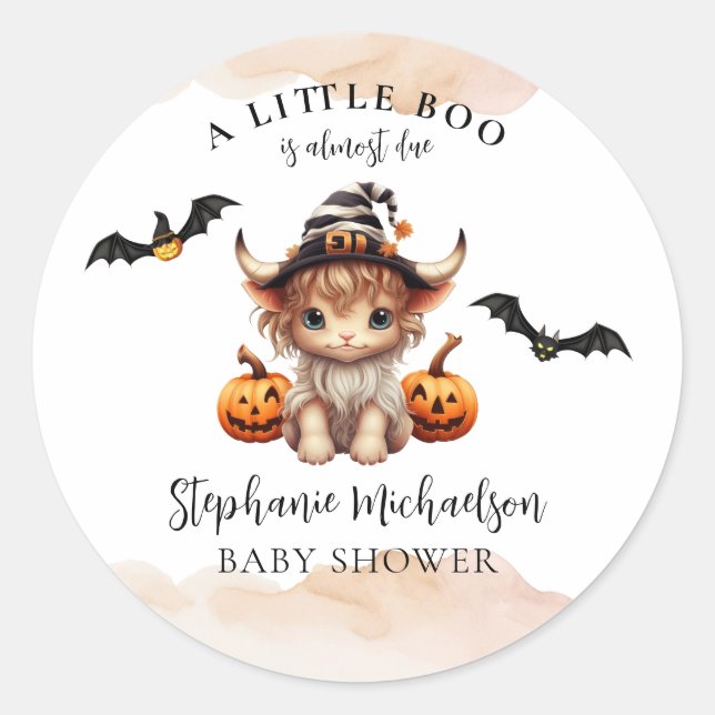 Sticker Rond Fête Prénatale de Bébé Little Boo Halloween Vache (Devant)