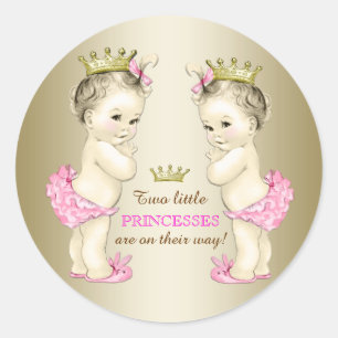 Sticker Rond Fête Prénatale de Jumelles Princesses