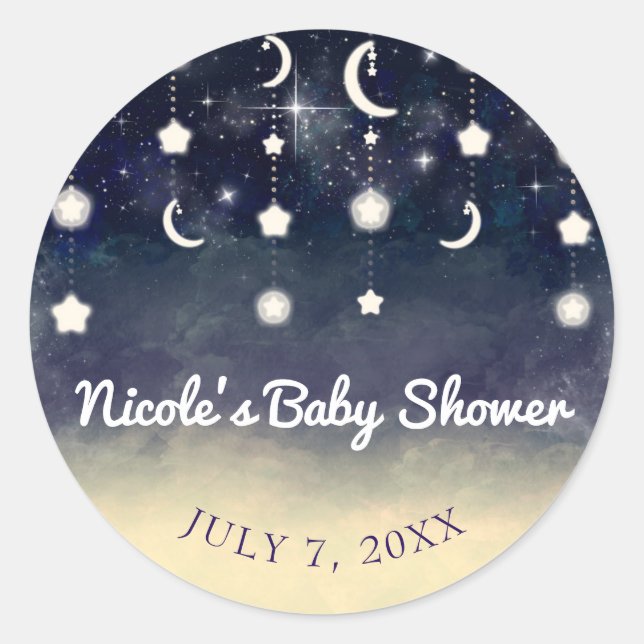 Sticker Rond Fête Prénatale en Aquarelle Céleste Clair de Lune  (Devant)