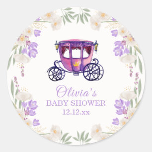 Sticker Rond Fête Prénatale Fille Carrosse Princesse Florale Pa