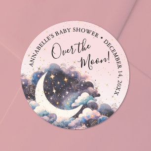 Sticker Rond Fête Prénatale pour Bébé Fille au-Dessus de la Lun