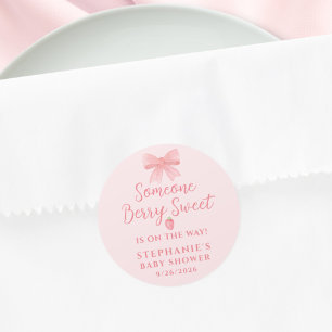 Sticker Rond Fête Prénatale pour Bébé Fille aux Fraises Sucrées