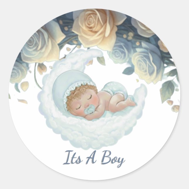 Sticker Rond Fête prénatale pour bébé garçon (Devant)