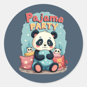 Sticker Rond Fête Pyjama Kawaii Panda Soirée Pyjama Cosy