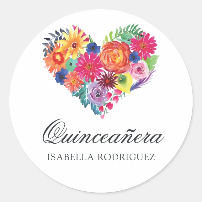 Sticker Rond Fête Quinceañera Florale Aquarelle (Devant)