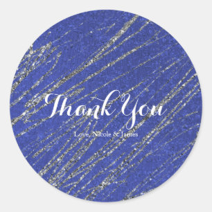 Sticker Rond Fête rayure de marbre bleu et argent moderne glamo