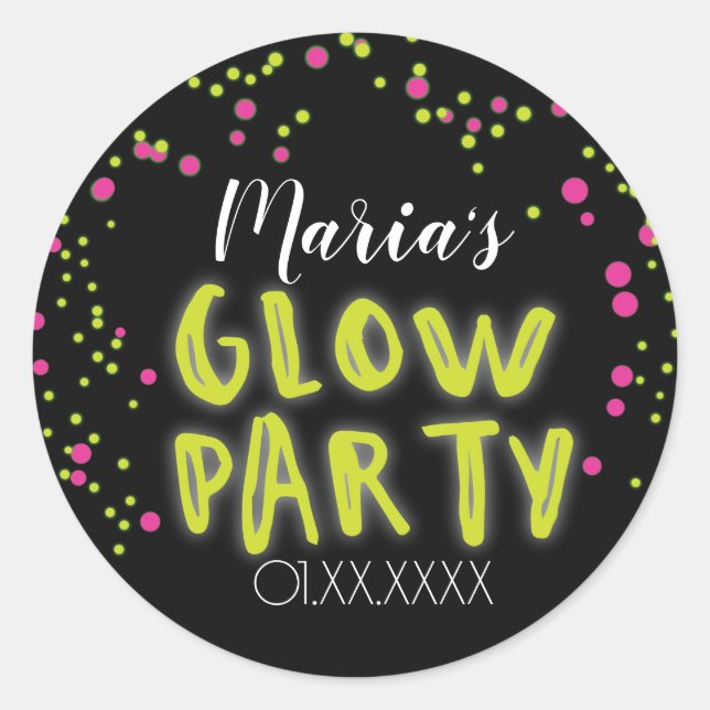 Sticker Rond Fête Rose Jaune Glow (Devant)