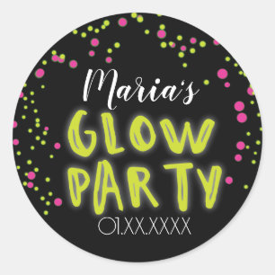 Sticker Rond Fête Rose Jaune Glow