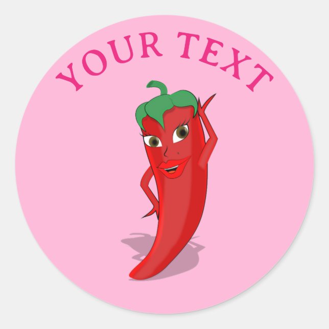 Sticker Rond Fête Rose Mariage Éditable Piment Rouge Chaud (Devant)