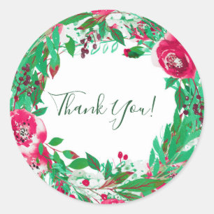 Sticker Rond Fête Rouge Vert Noël Fleurs florales Favoriser