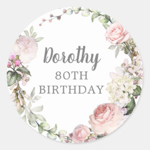 Sticker Rond Fête Rustique rose 80e anniversaire