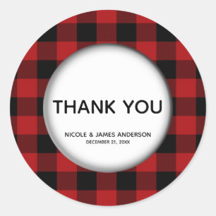 Sticker Rond Fête Rustique Rouge Écarlate Plaid Blanc Traitemen