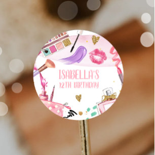 Sticker Rond Fête spa Fille Glamor Maquillage fête d'anniversai