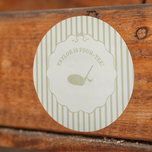 Sticker Rond Fête sur le thème de golf avec des rayures vert sa (Créateur téléchargé)