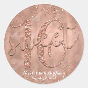 Sticker Rond Fête Sweet 16 Faveur Rose Gold et Rose
