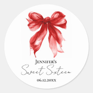 Sticker Rond Fête Sweet 16 Script Coquette Ruban Rouge 