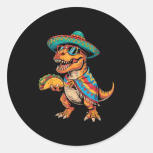 Sticker Rond Fête taco T-rex cinco de mayo dino en sombrero