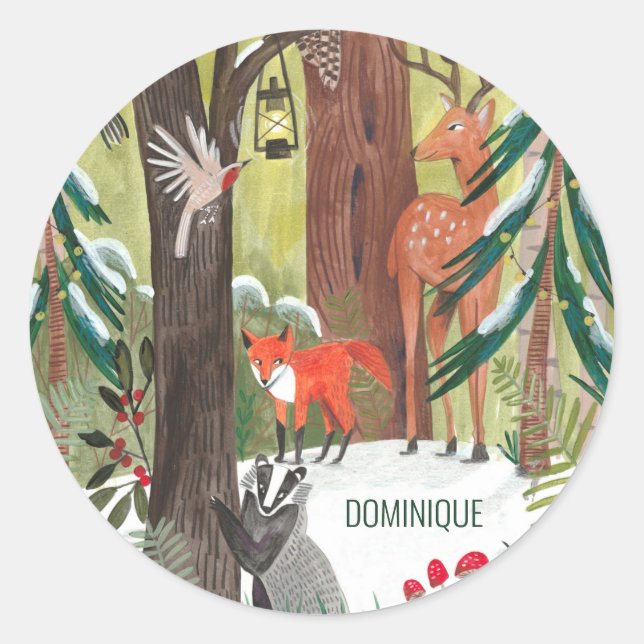 Sticker Rond Fête traditionnelle bois festif nom personnalisé c (Devant)