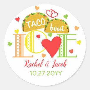 Sticker Rond Fête : Un amour de tacos : Fête d'engagement color