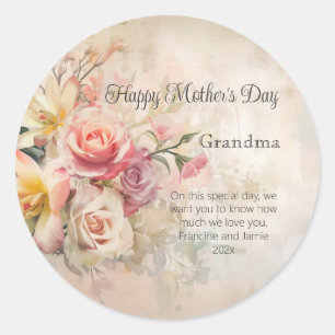 Sticker Rond Fête vintage des mères de grand-mère florale