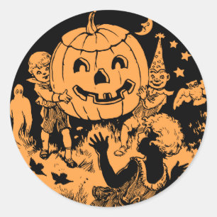 Sticker Rond Fête vintage d'Halloween pour les enfants
