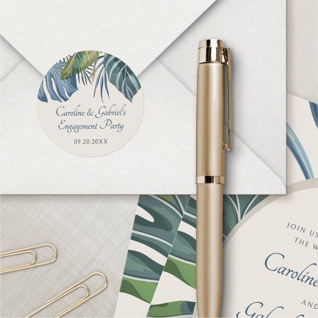 Sticker Rond Fête Wedding shower Tropical Beach Palm (Créateur téléchargé)