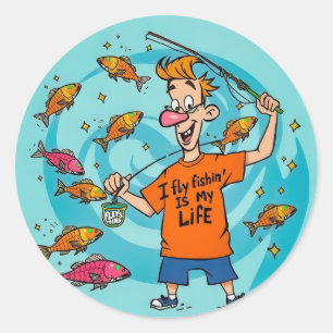 Sticker Rond Fêter la joie de la pêche à la mouche