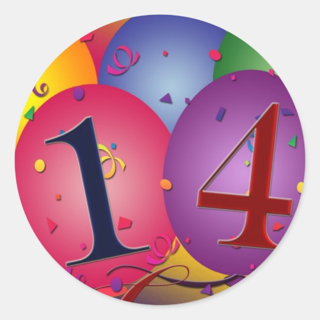 Sticker Rond Fêter le 14e anniversaire (Devant)