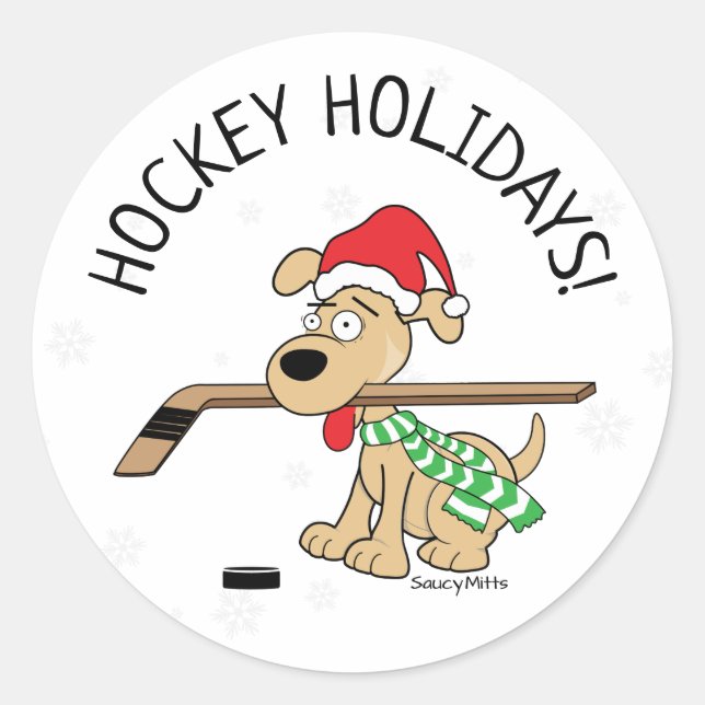 Sticker Rond Fêtes de hockey Chien de hockey Noël (Devant)