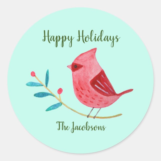 Sticker Rond Fêtes de Noël Cardinal Custom Cadeau mailing (Devant)