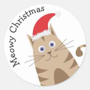 Sticker Rond Fêtes de Noël de chat animal de compagnie santa ch