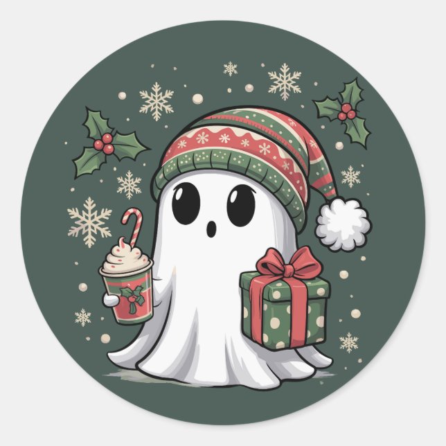 Sticker Rond Fêtes de Noël de Ghost Père Noël Noël Fête de Noël (Devant)